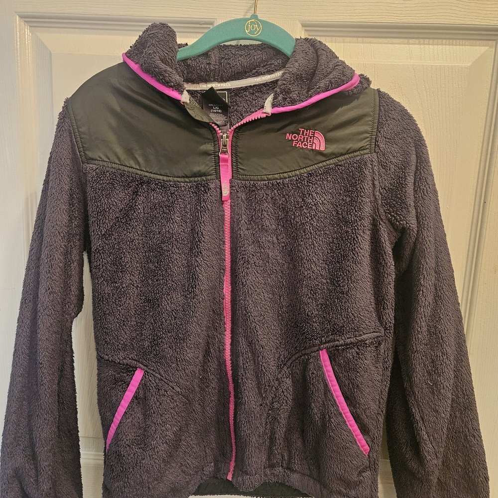 The North Face Kids' Fleece Jacket - Black and Pink, Size L(14/16)
